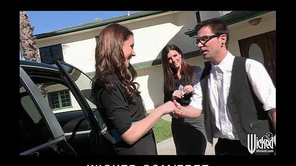 Watch Pair of sisters bribe their car salesman into a threesome mega Tube