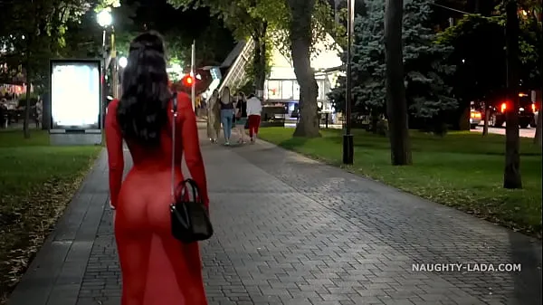 Watch Red transparent dress in public mega Tube