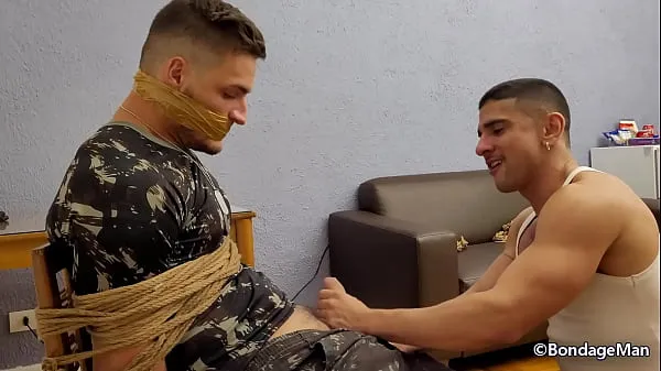 Samuel Hodecker and Lucas Mancinni are soldiers having fun bound and gagged blowjob cum over face | PREVIEW